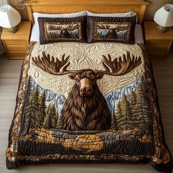 Bold Stag quilted 3-piece bedding set on a made bed with two matching pillow shams