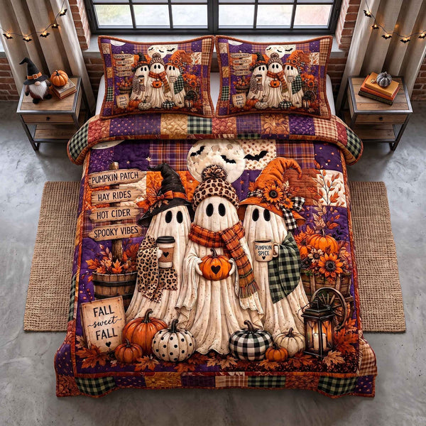 Boo Crew quilted 3-piece bedding set on a made bed with two matching pillow shams
