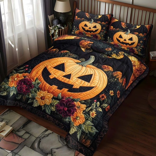 Boo Crew quilted 3-piece bedding set on a made bed with two matching pillow shams