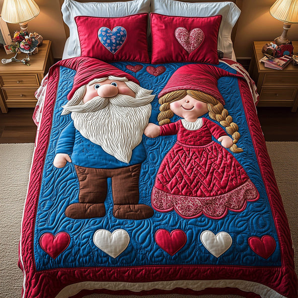 Bound by Love quilted 3-piece bedding set on a made bed with two matching pillow shams
