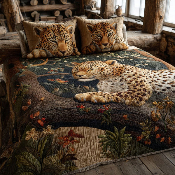Bound by the Wild quilted 3-piece bedding set on a made bed with two matching pillow shams