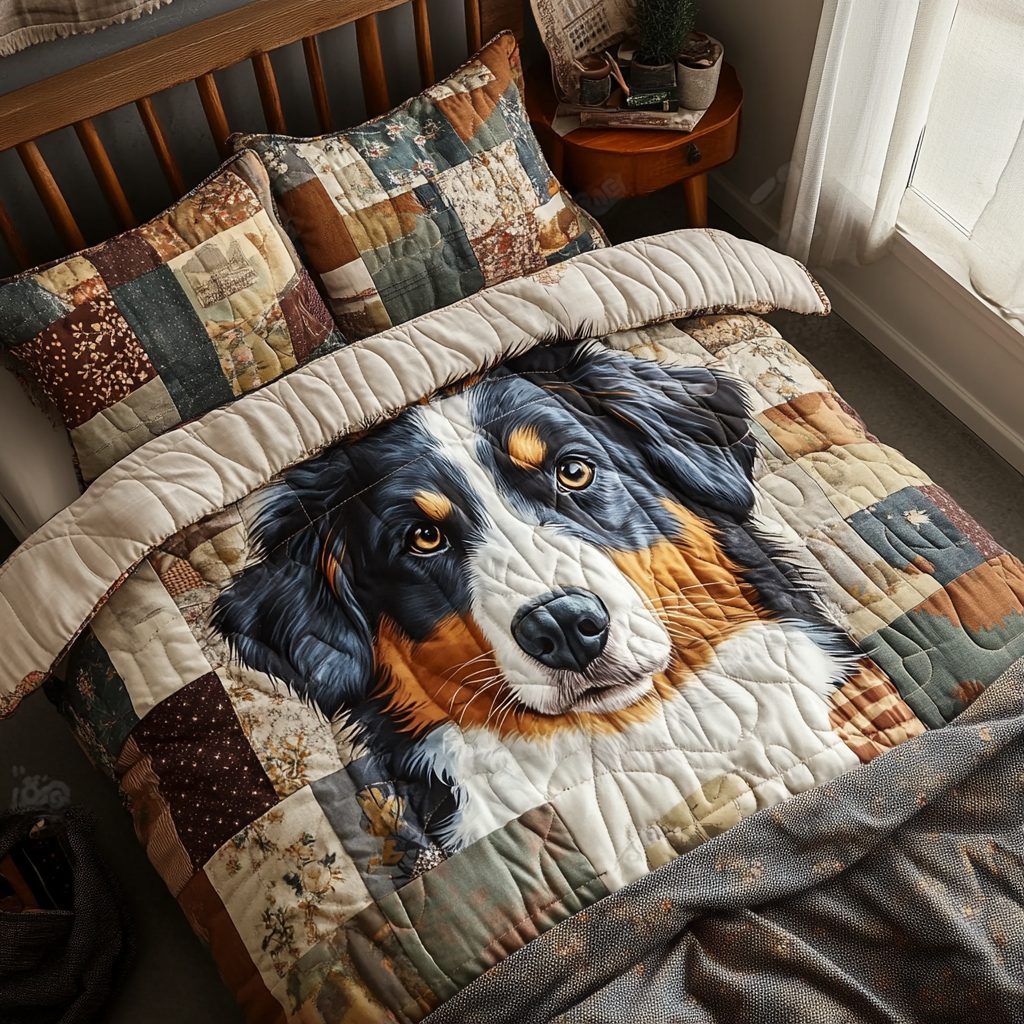 Boundless Aussie quilted 3-piece bedding set on a made bed with two matching pillow shams