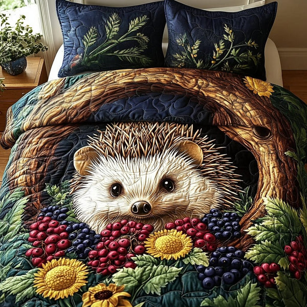 Brambles and Burrows quilted 3-piece bedding set on a made bed with two matching pillow shams