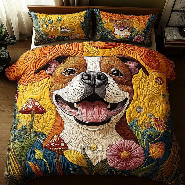 Brave Bark quilted 3-piece bedding set on a made bed with two matching pillow shams