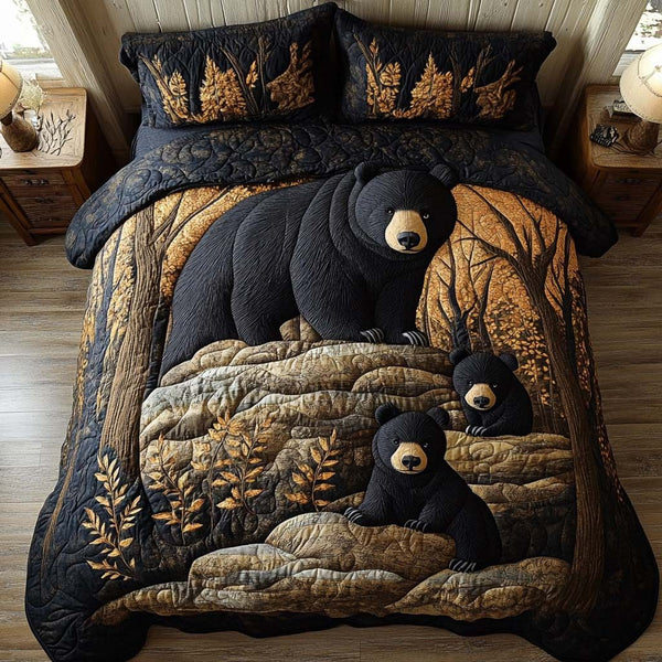 Brave Bear quilted 3-piece bedding set on a made bed with two matching pillow shams