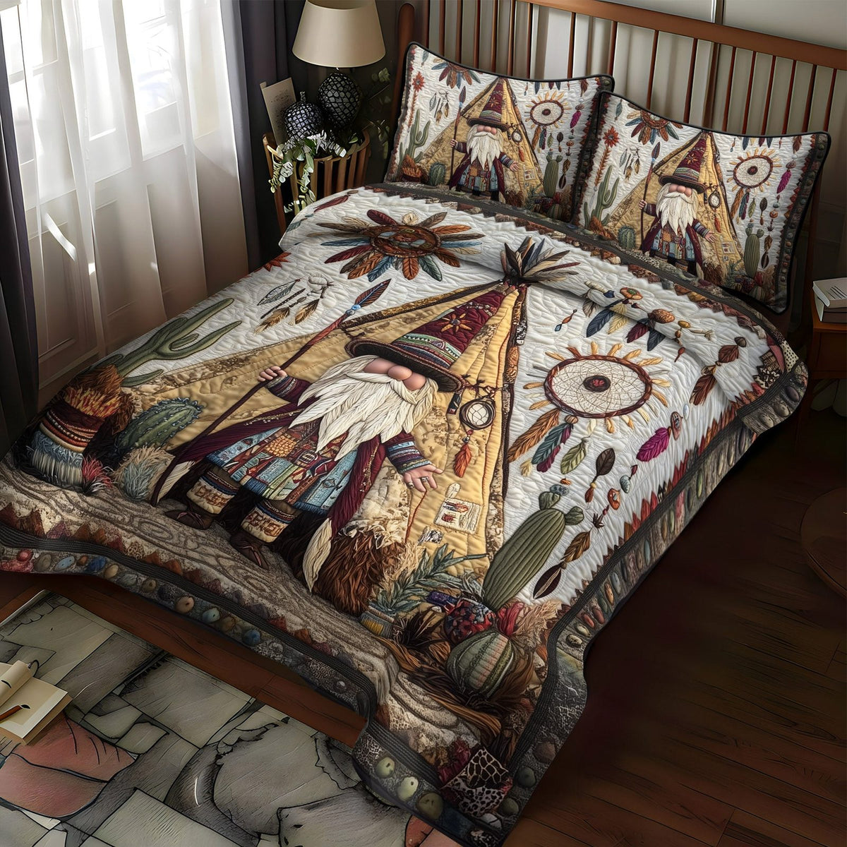Brave Twig quilted 3-piece bedding set on a made bed with two matching pillow shams