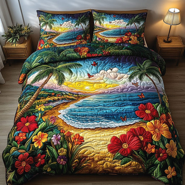 Breeze Dream quilted 3-piece bedding set on a made bed with two matching pillow shams