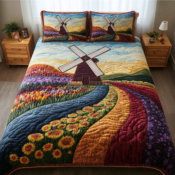 Breeze Field quilted 3-piece bedding set on a made bed with two matching pillow shams
