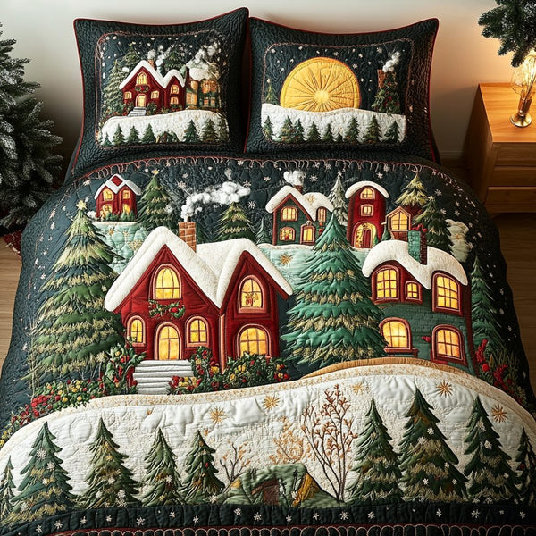 Bright Homes quilted 3-piece bedding set on a made bed with two matching pillow shams