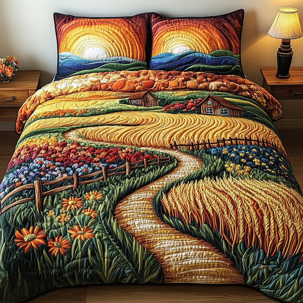 Bright Horizon quilted 3-piece bedding set on a made bed with two matching pillow shams