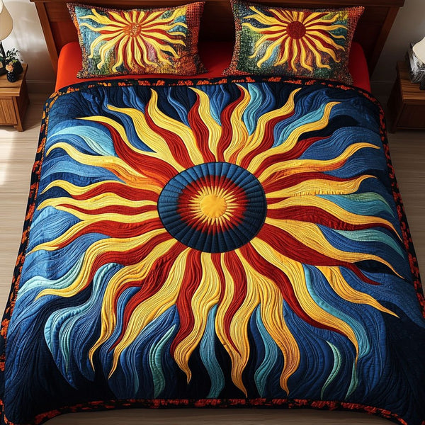 Bright Horizons quilted 3-piece bedding set on a made bed with two matching pillow shams