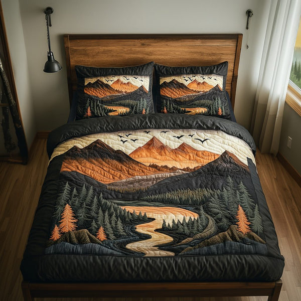 Bright Range quilted 3-piece bedding set on a made bed with two matching pillow shams