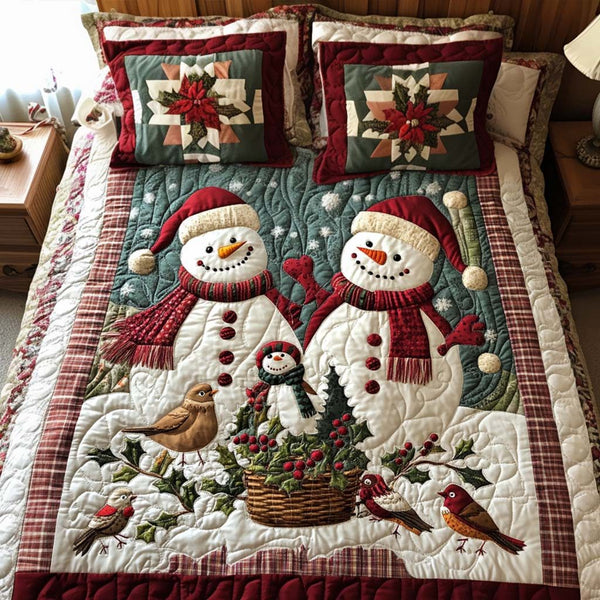 Bright Season quilted 3-piece bedding set on a made bed with two matching pillow shams