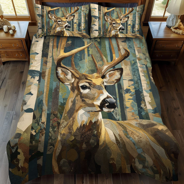 Buck Tracker quilted 3-piece bedding set on a made bed with two matching pillow shams