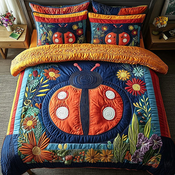 Bugsy Comfort quilted 3-piece bedding set on a made bed with two matching pillow shams