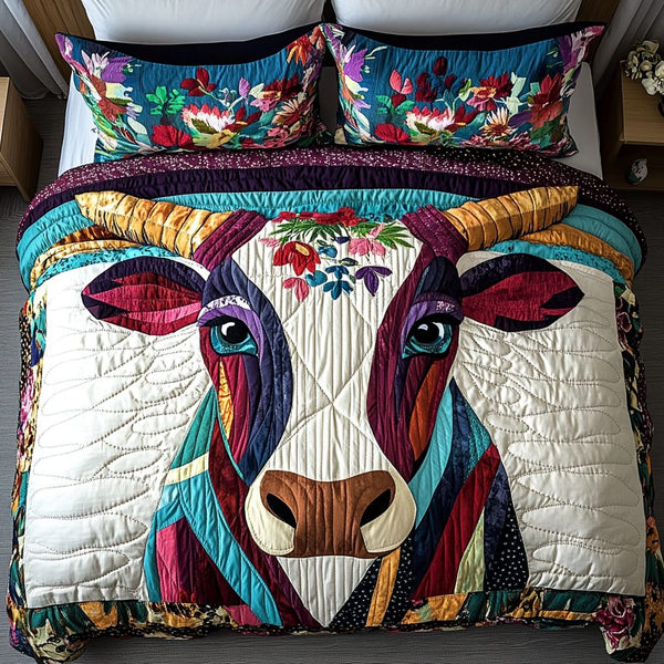 Bull Majesty quilted 3-piece bedding set on a made bed with two matching pillow shams