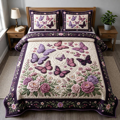 Butterfly Garden 3-Piece Quilted Bedding Set - Design 10