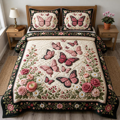 Butterfly Garden 3-Piece Quilted Bedding Set - Design 11