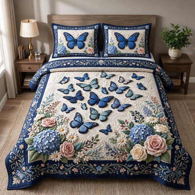 Butterfly Garden 3-Piece Quilted Bedding Set - Design 12