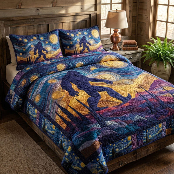 Cabin Life quilted 3-piece bedding set on a made bed with two matching pillow shams
