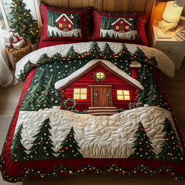 Cabin Magic quilted 3-piece bedding set on a made bed with two matching pillow shams