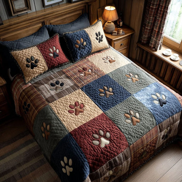 Cabin Prints quilted 3-piece bedding set on a made bed with two matching pillow shams