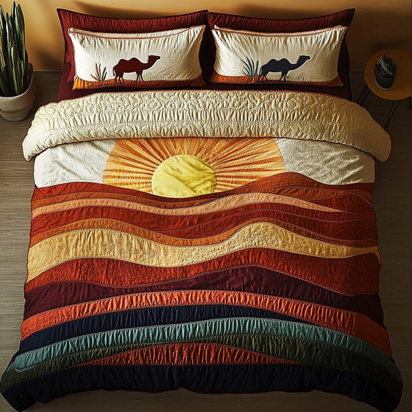 Cactus Dream quilted 3-piece bedding set on a made bed with two matching pillow shams