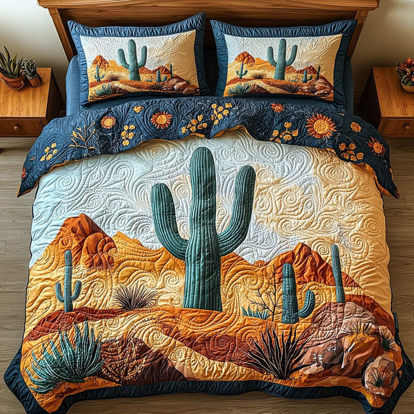 Cactus Ridge quilted 3-piece bedding set on a made bed with two matching pillow shams