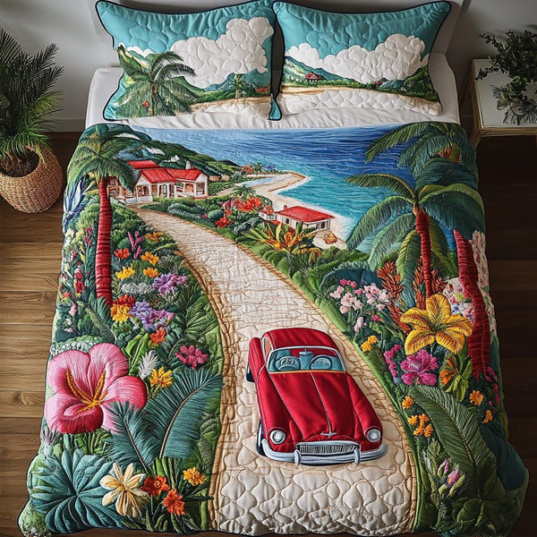 Calm Horizon quilted 3-piece bedding set on a made bed with two matching pillow shams