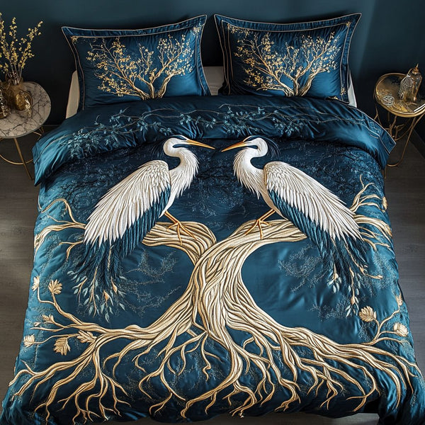 Calm Horizon quilted 3-piece bedding set on a made bed with two matching pillow shams