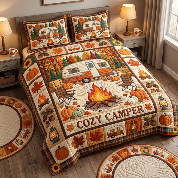 Camp Life quilted 3-piece bedding set on a made bed with two matching pillow shams