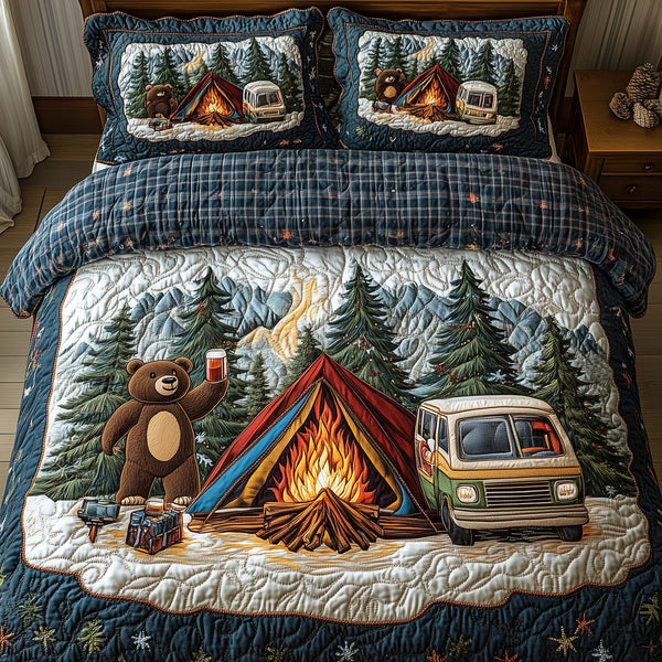 Camp Life quilted 3-piece bedding set on a made bed with two matching pillow shams
