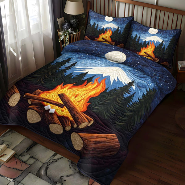 Camp Serenity quilted 3-piece bedding set on a made bed with two matching pillow shams