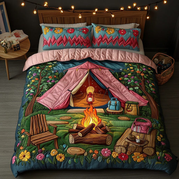 CampDreams quilted 3-piece bedding set on a made bed with two matching pillow shams