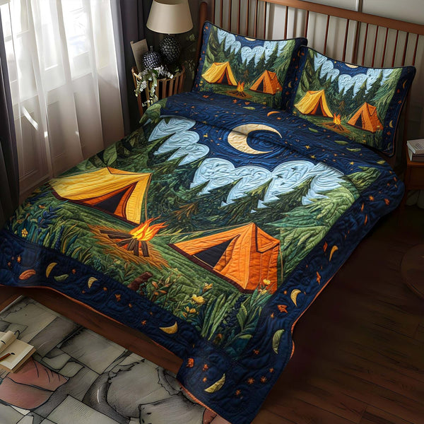 Campfire Glow quilted 3-piece bedding set on a made bed with two matching pillow shams