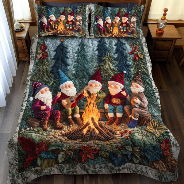 Campfire Serenade quilted 3-piece bedding set on a made bed with two matching pillow shams
