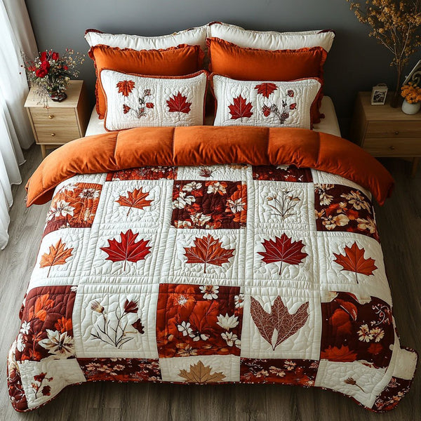 Canadian Heritage quilted 3-piece bedding set on a made bed in a farmhouse bedroom