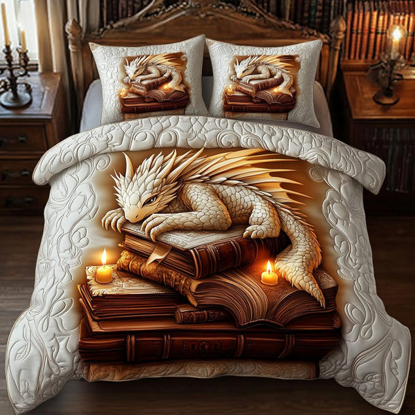 Candlelit Keeper quilted 3-piece bedding set on a made bed with two matching pillow shams