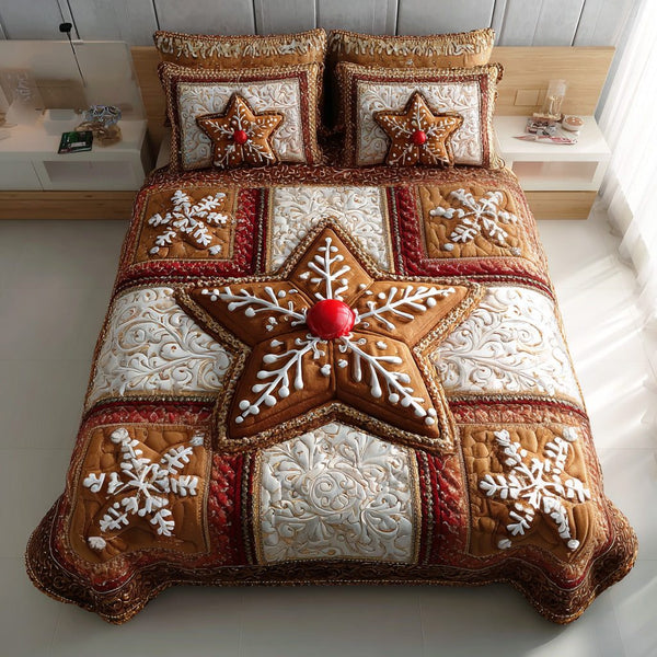 Candy Brick Haven quilted 3-piece bedding set on a made bed with two matching pillow shams