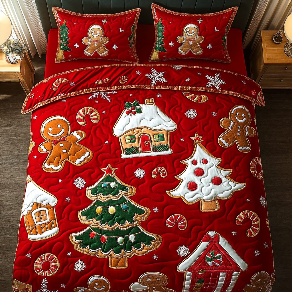 Candy Glow quilted 3-piece bedding set on a made bed with two matching pillow shams