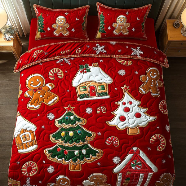 Candy Glow quilted 3-piece bedding set on a made bed with two matching pillow shams
