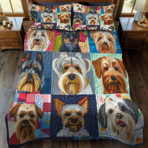 Canine Collectio quilted 3-piece bedding set on a made bed with two matching pillow shams