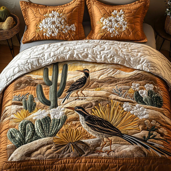 Canyon Bloom quilted 3-piece bedding set on a made bed with two matching pillow shams