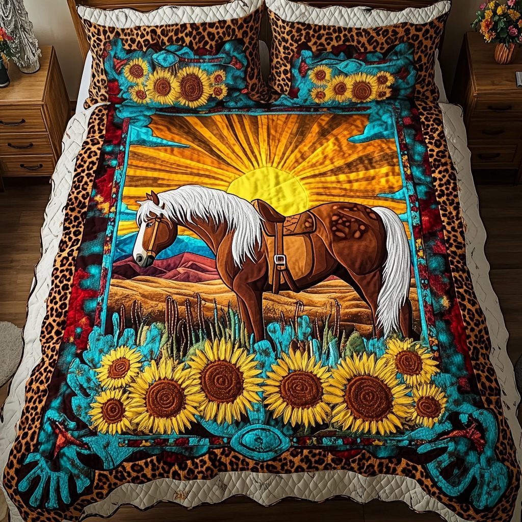 Canyon Breeze quilted 3-piece bedding set on a made bed with two matching pillow shams