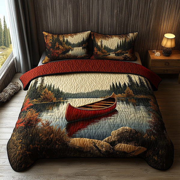 Canyon Current quilted 3-piece bedding set on a made bed with two matching pillow shams