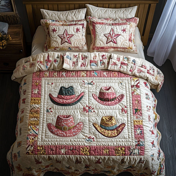 Canyon Dream quilted 3-piece bedding set on a made bed with two matching pillow shams