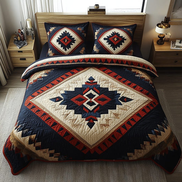 Canyon Echoes quilted 3-piece bedding set on a made bed with two matching pillow shams