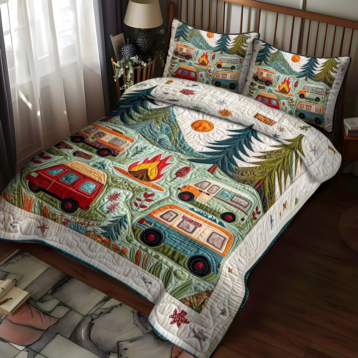 Canyon Nights quilted 3-piece bedding set on a made bed with two matching pillow shams