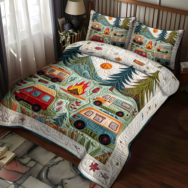 Canyon Nights quilted 3-piece bedding set on a made bed with two matching pillow shams