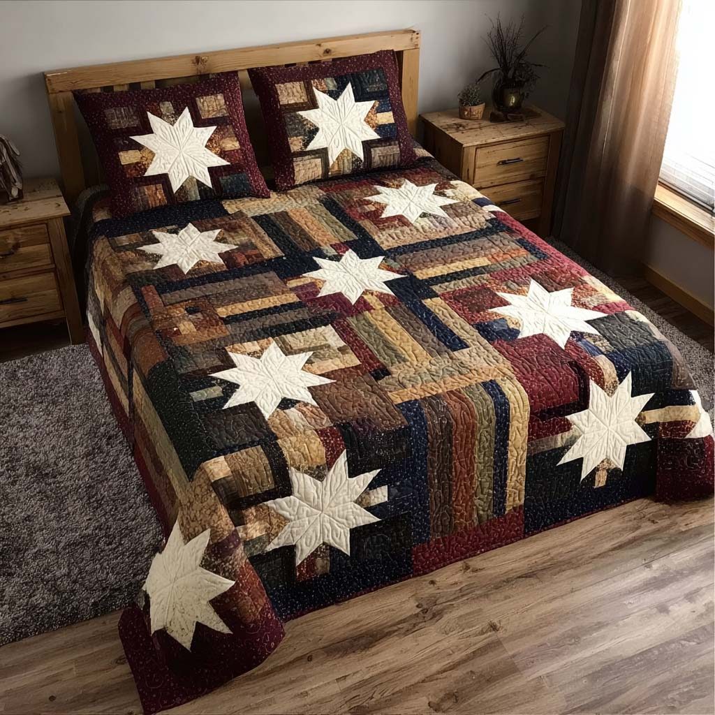 Canyon Starview quilted 3-piece bedding set on a made bed with two matching pillow shams